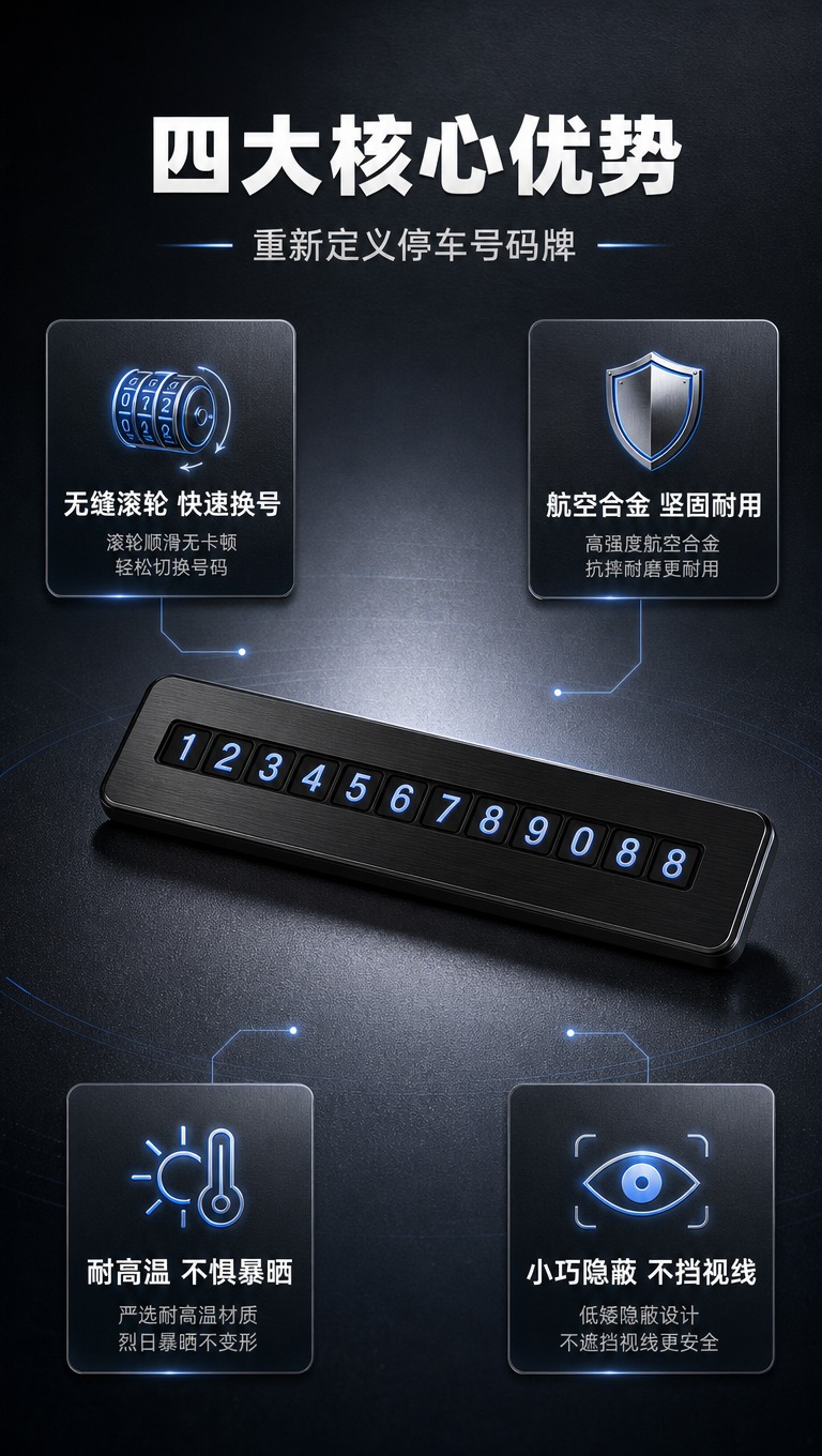 [商品] 使用【图1】黑色款长条形金属停车号码牌；保留长方形金… - 图片创意预览