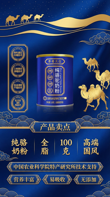 根据白底图，生成电商详情页（加入骆驼元素）预览效果