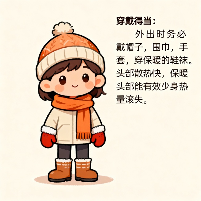 1.穿戴得当：外出时务必戴帽子，围巾，手套，穿保暖的鞋袜。头部散热快，保暖头部能有效减少全身热量散失。漫画版预览效果