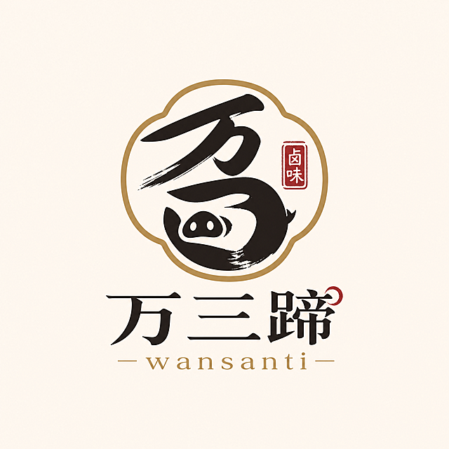 万三蹄wansanti品牌logo，简约高级风格，中式餐饮卤味品牌标识，简洁大气设计，包含文字"万三蹄wansanti"