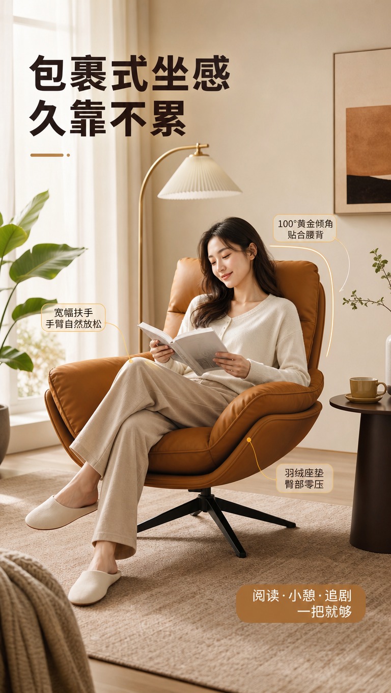 [商品] 使用【图1】焦糖棕色单人旋转沙发椅；保留整体结构、焦… - 图片创意预览
