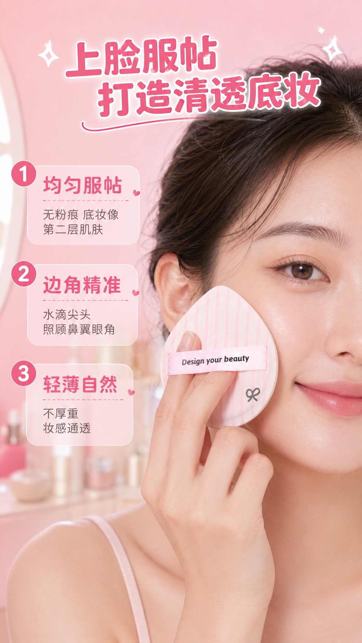 [商品] 使用【图3】粉白竖条纹款棉花糖粉扑；保留水滴形轮廓、… - 图片创意预览