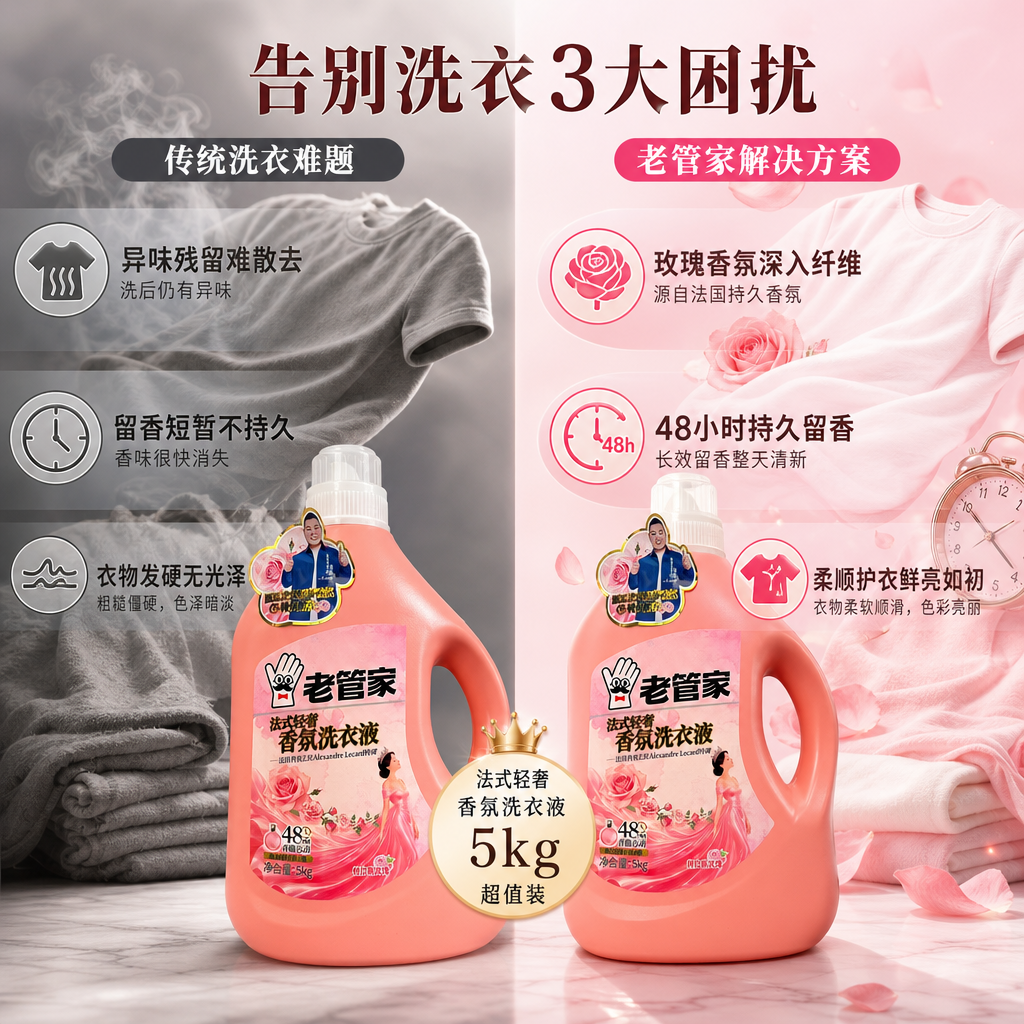 [商品] 使用【图1】老管家法式轻奢香氛洗衣液5kg装；保留瓶… - 图片创意预览