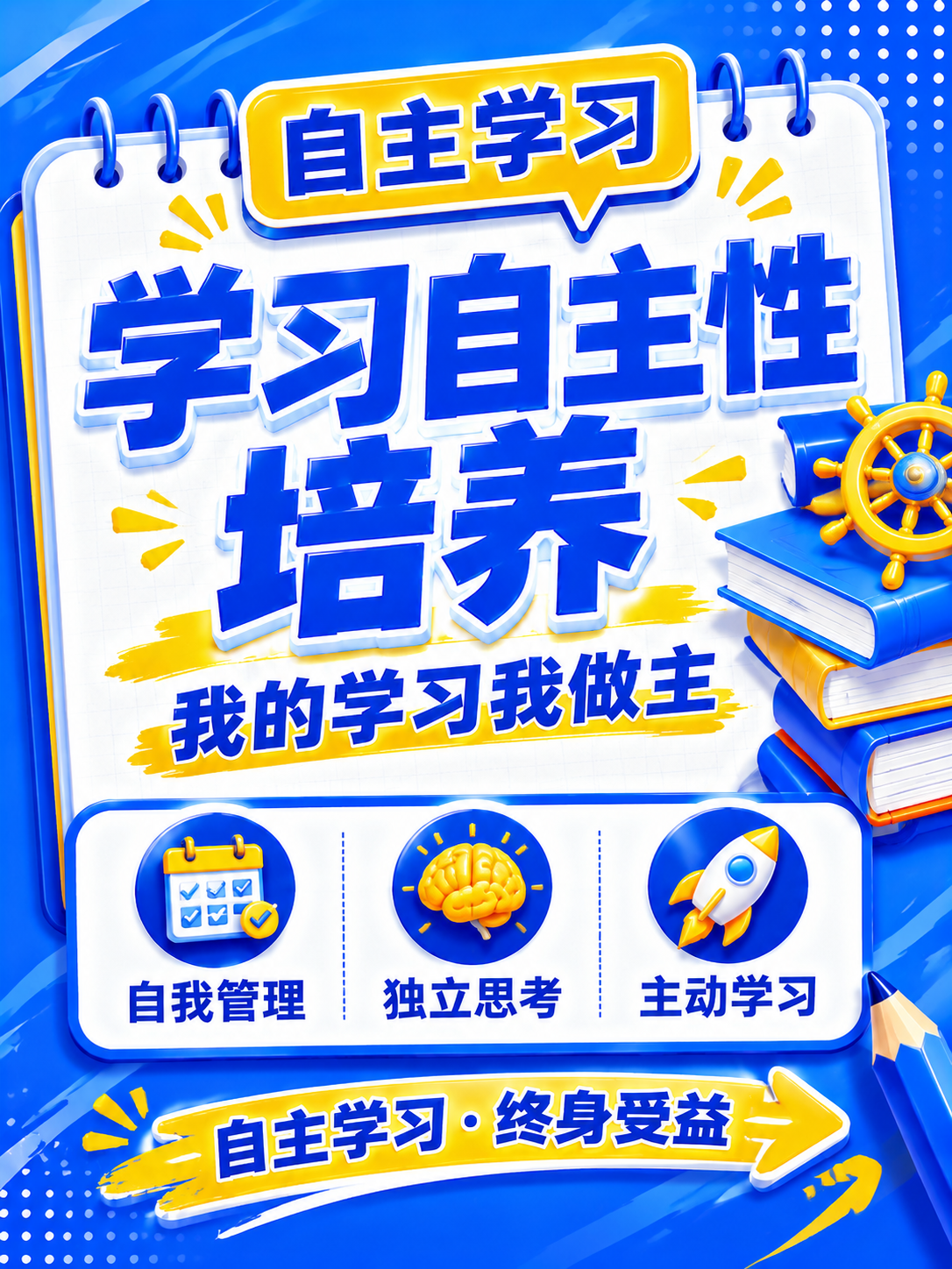 3D卡通风格开学季竖版推广海报，蓝黄配色，参考示例图风格。画面… - 图片创意预览