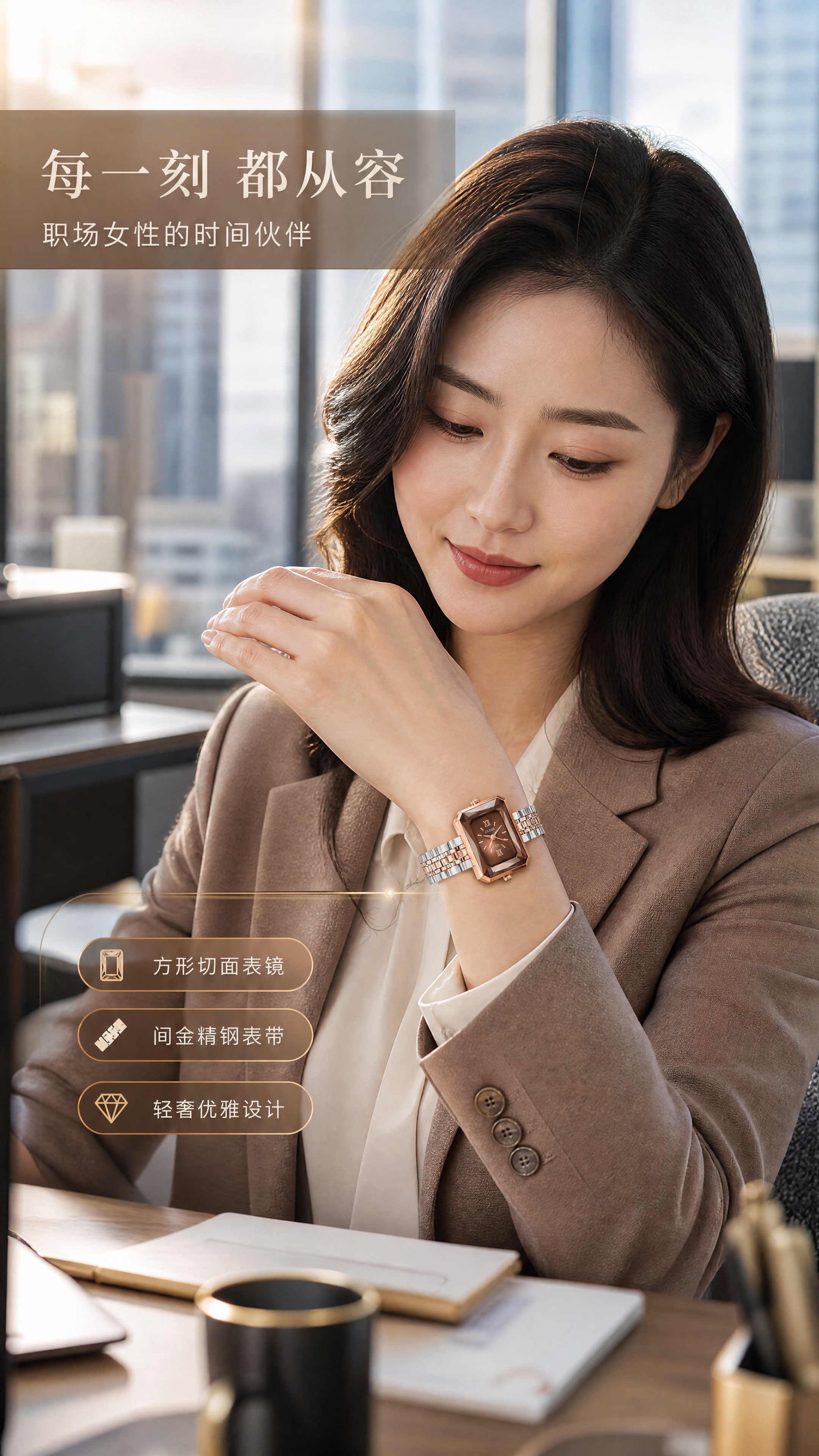 [商品] 使用【图1】CILOA 女士方形石英腕表；保留玫瑰金… - 图片创意预览