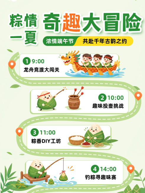 端午节节日活动宣传流程图卡通风竖版海报预览效果