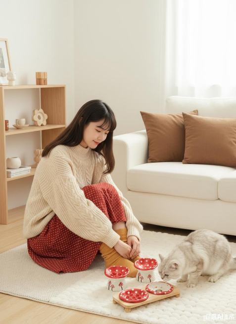将图中的白色背景改为：温馨简约风居家环境（暖白色墙面 + 原木色置物架 ，置物架摆小巧陶瓷 / 木质摆件；浅白色柔软地毯 + 浅色系宜家布艺沙发 + 暖棕色抱枕），柔和自然光洒入、光影柔和；画面中左边预览效果