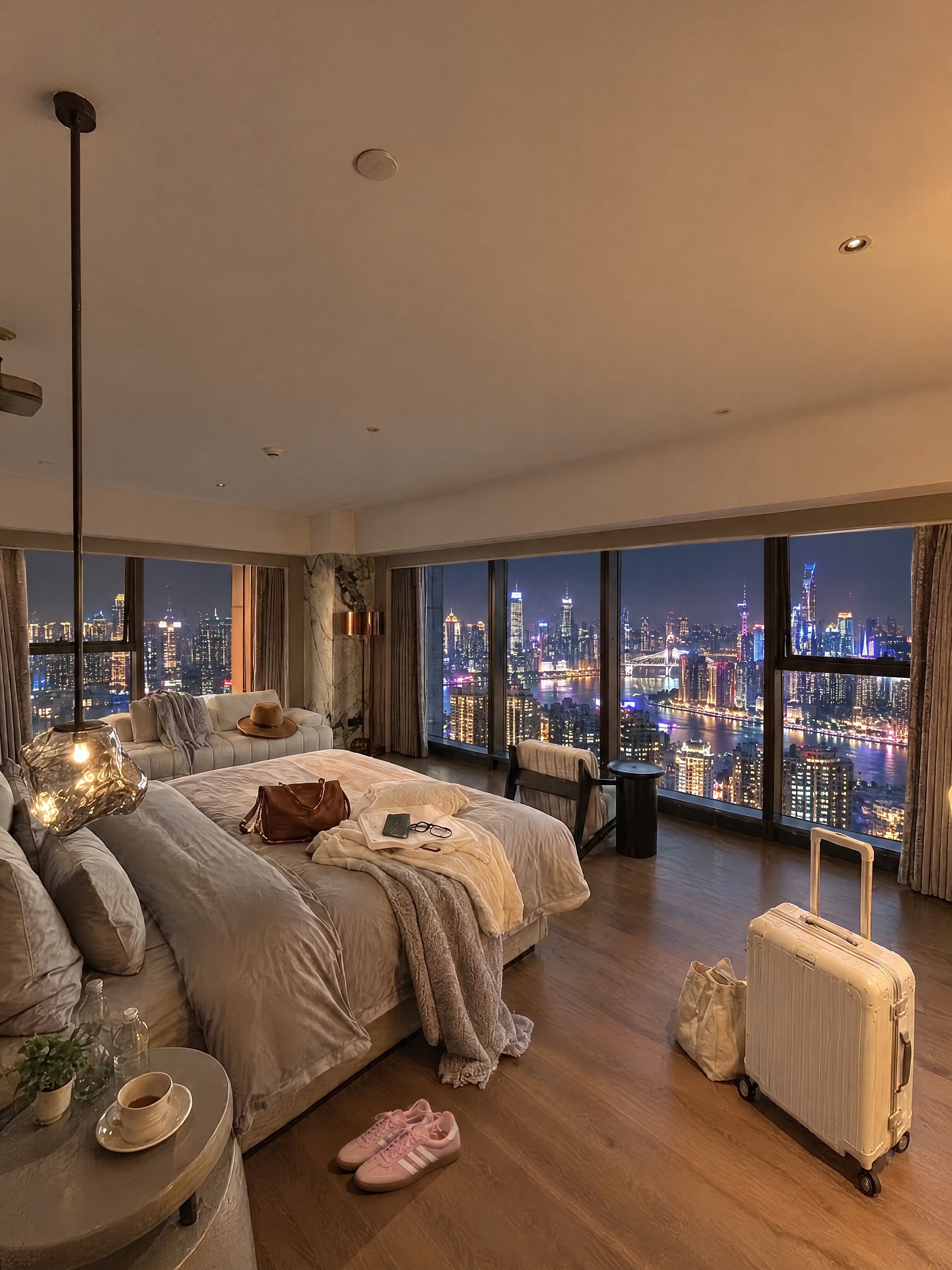 在窗外的城市建筑上加入更多灯光，呈现现代摩登的都市夜景氛围。在… - 图片创意预览