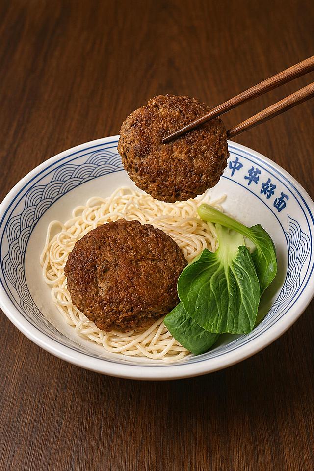 将图一的木质暗调背景替换到本图片中，保留图二里碗中的面条不变，使用图一的筷子夹起一块素鸡（图二的素鸡），保持构图光影和图一一致，输出比例为2:3，整体风格和原图一致