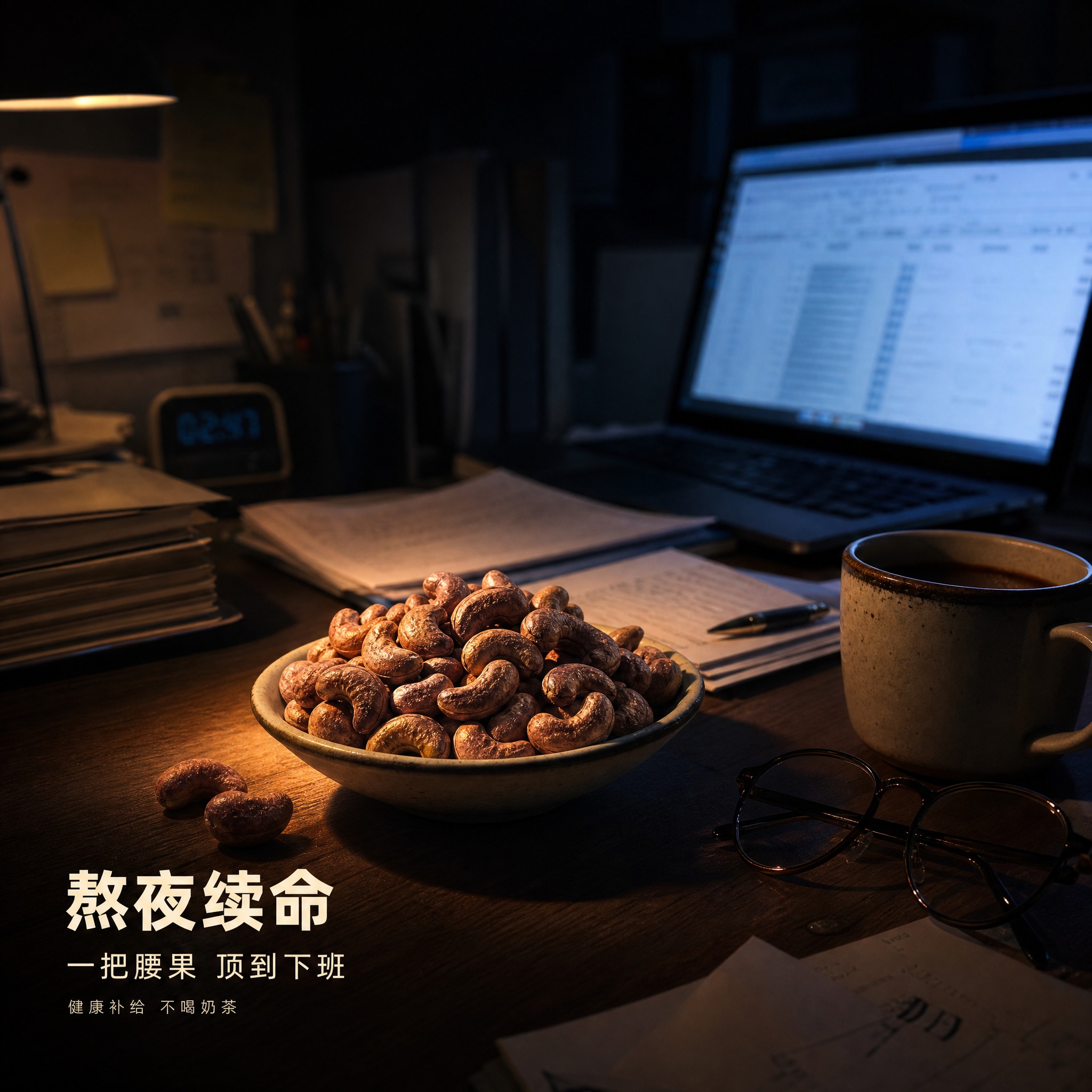 [主图-11] 紫衣盐焗腰果熬夜加班补给功能图，突出深夜工作能… - 图片创意预览