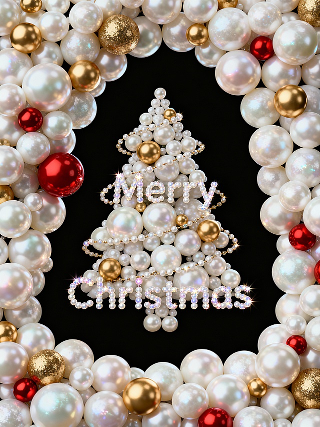 珍珠。文字（Merry Christmas），视觉冲击