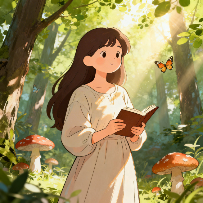 创作一位女性，延用手绘动画风格预览效果