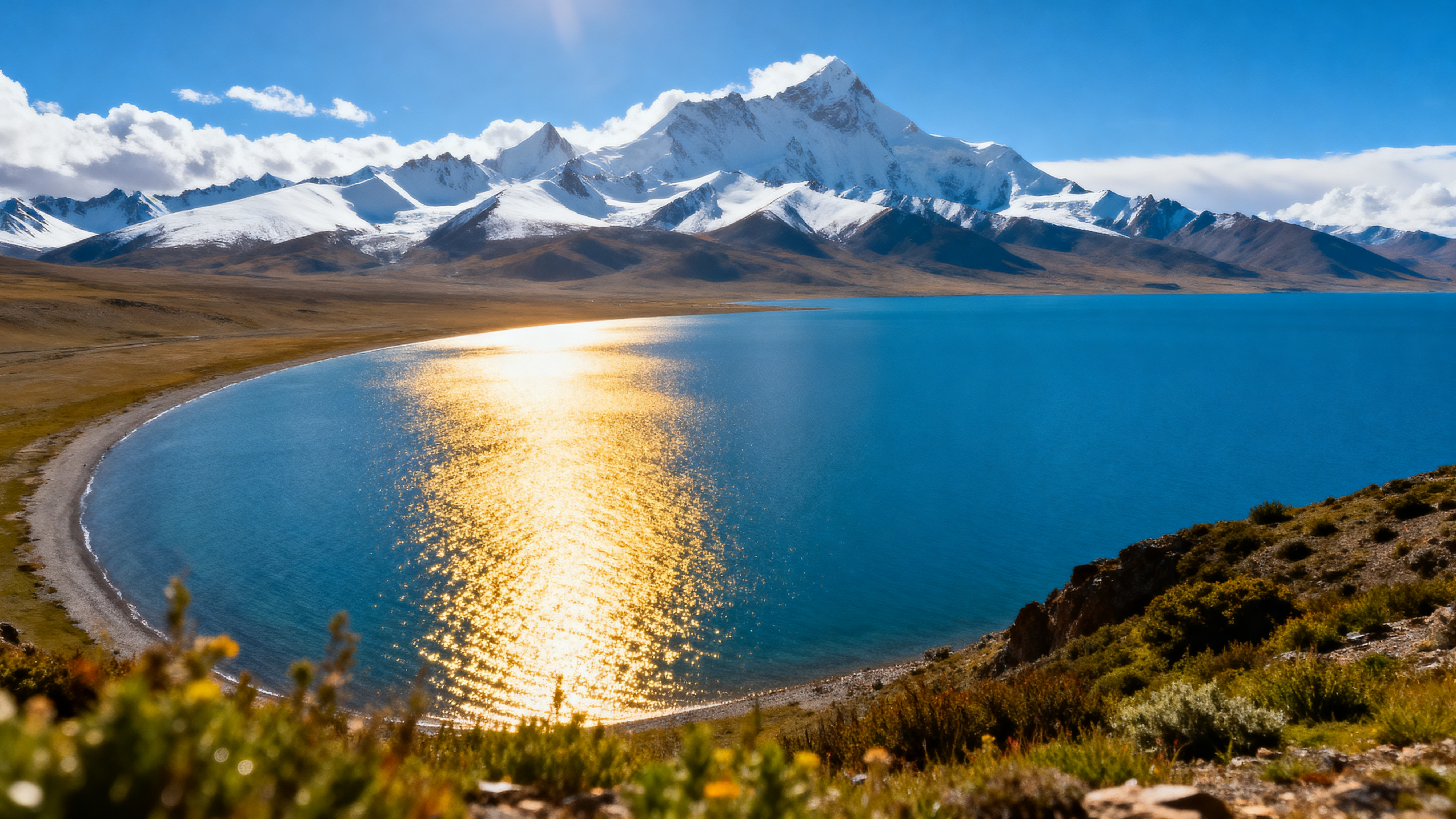 纳木错湖的美丽自然风光，湛蓝的湖水，远处是圣洁的雪山，蓝天白云… - 图片创意预览