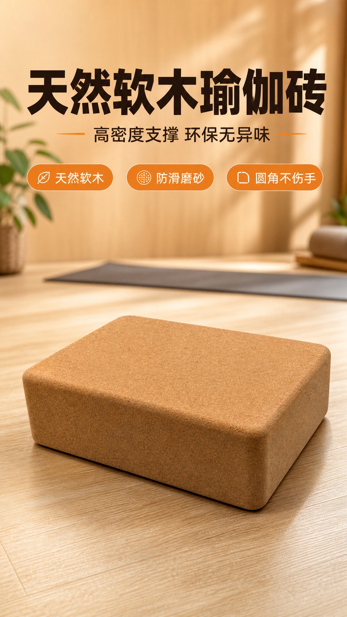 [商品] 使用【图1】天然软木瑜伽砖；保留长方体造型、圆角边缘… - 图片创意预览