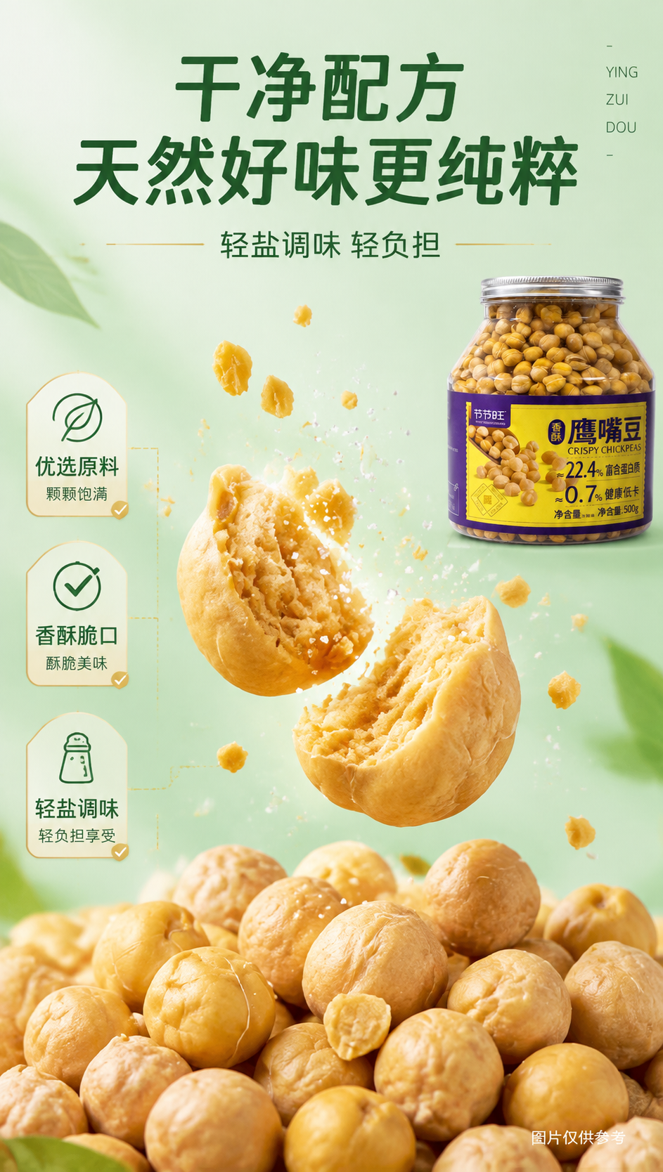 [商品] 使用【图1】节节旺香酥鹰嘴豆；保留产品包装原貌；本页… - 图片创意预览