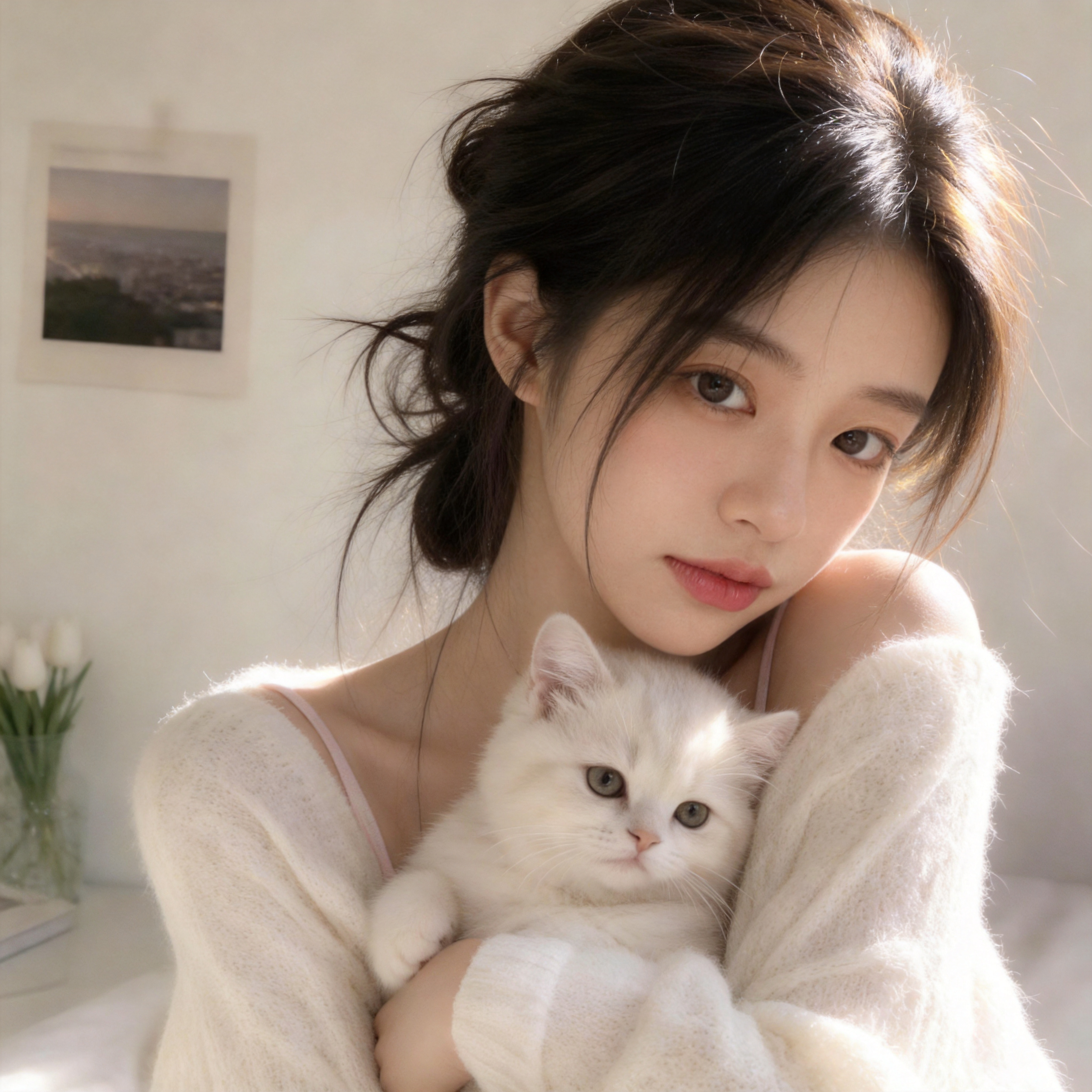生成温柔治愈系女生头像写真（基于参考图2风格），人物必须高度还… - 图片创意预览