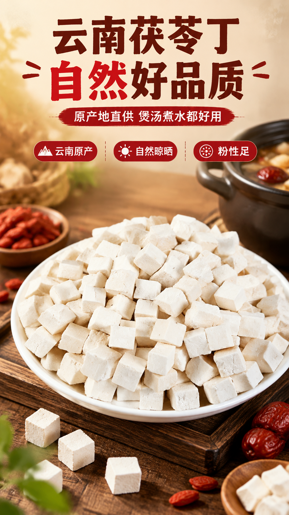 [商品] 使用【图1】云南白茯苓丁；保留茯苓丁方块形状、米白色… - 图片创意预览