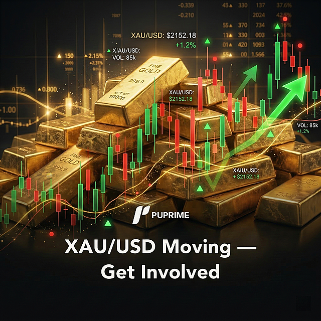 保留图中Avenir字体的标题"XAU/USD Moving — Get Involved"的样式、大小和位置不变，替换背景为更具吸引力的国际黄金交易主题背景：包含堆叠的高质感9999金条、闪烁的黄金光泽效果、动态的实时XAU/USD价格K线图（带有明显的上升趋势箭头和波动数据）、背景点缀金融数字流和交易信号光点，采用黑金对比色调，营造专业热烈的黄金交易氛围，更能吸引投资者注意力。