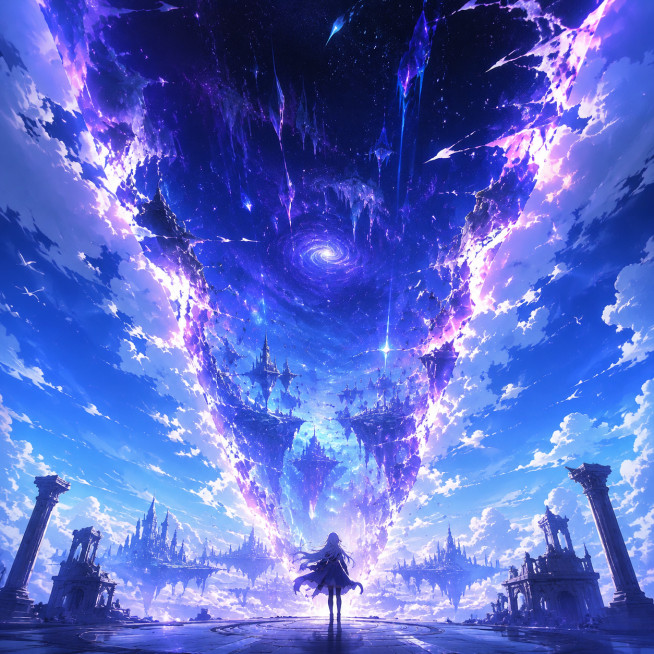 从天空中展开的次元裂缝，较宽宽度，比第三张更宽，动漫风格，奇幻氛围，二次元场景预览效果
