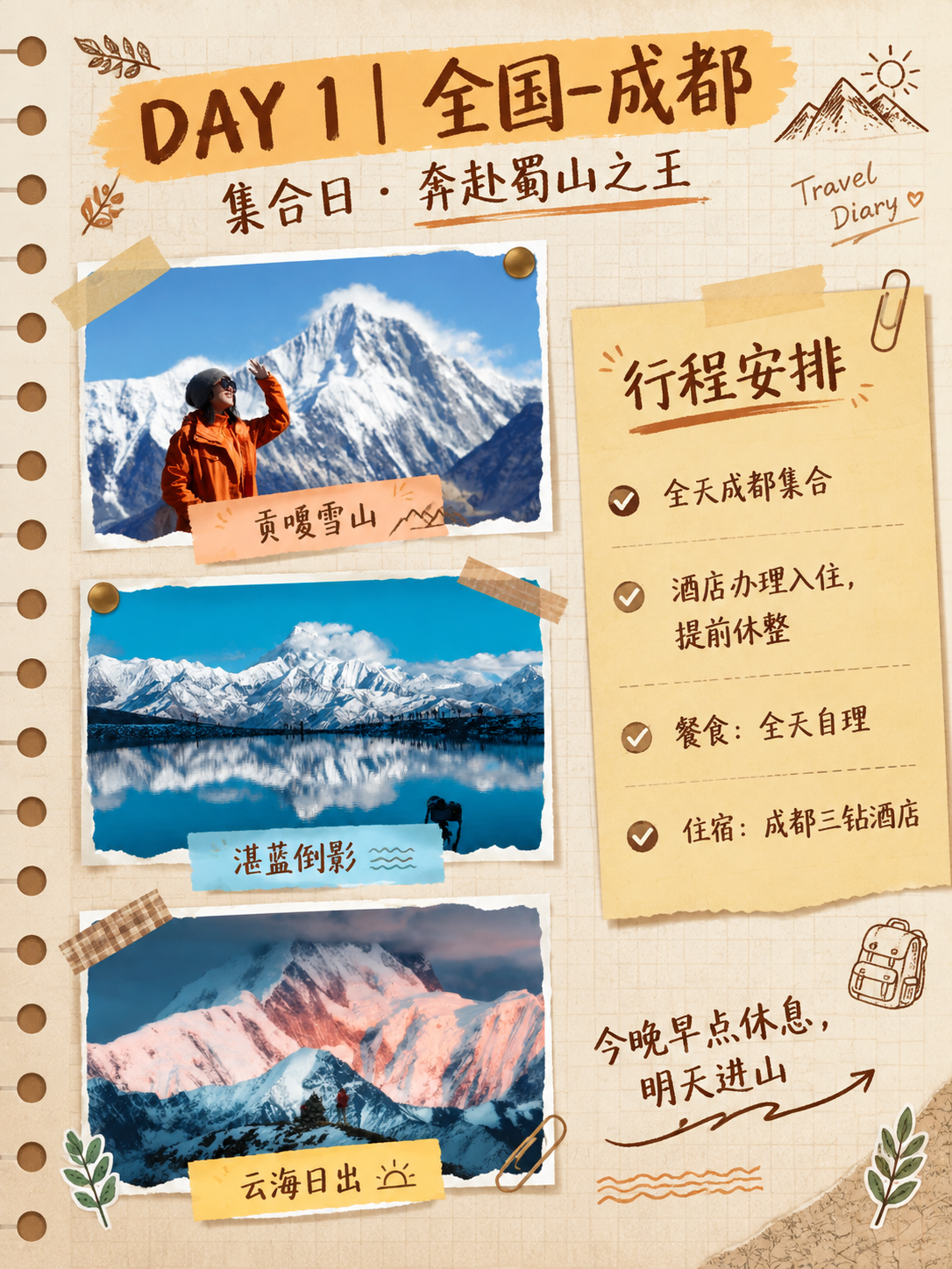小红书竖版旅行手账拼贴设计稿，暖棕色和米白色为主色调，复古温暖… - 图片创意预览