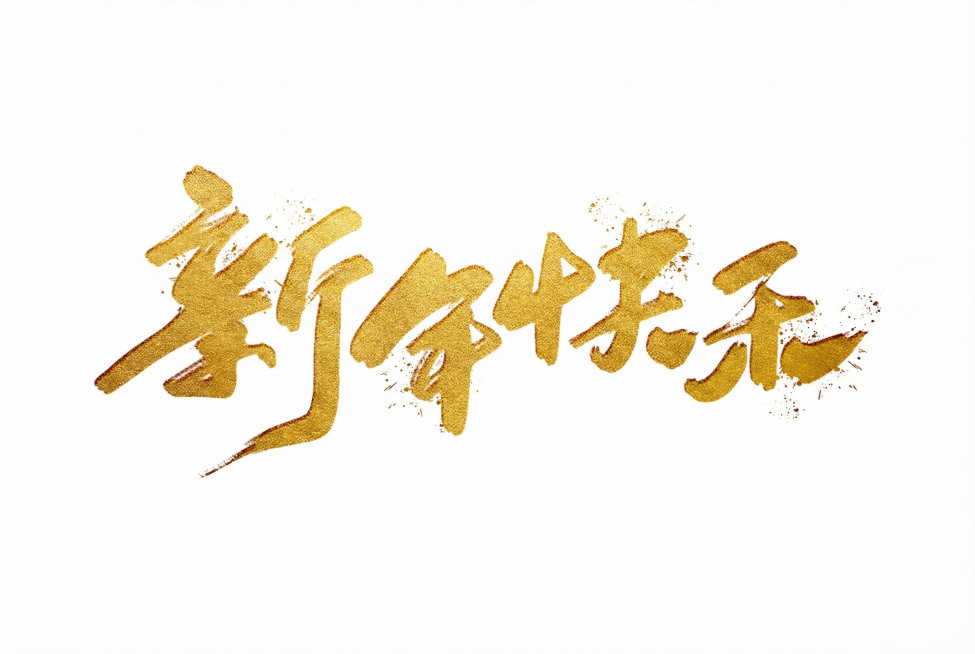 “新年快乐”艺术字，白底预览效果
