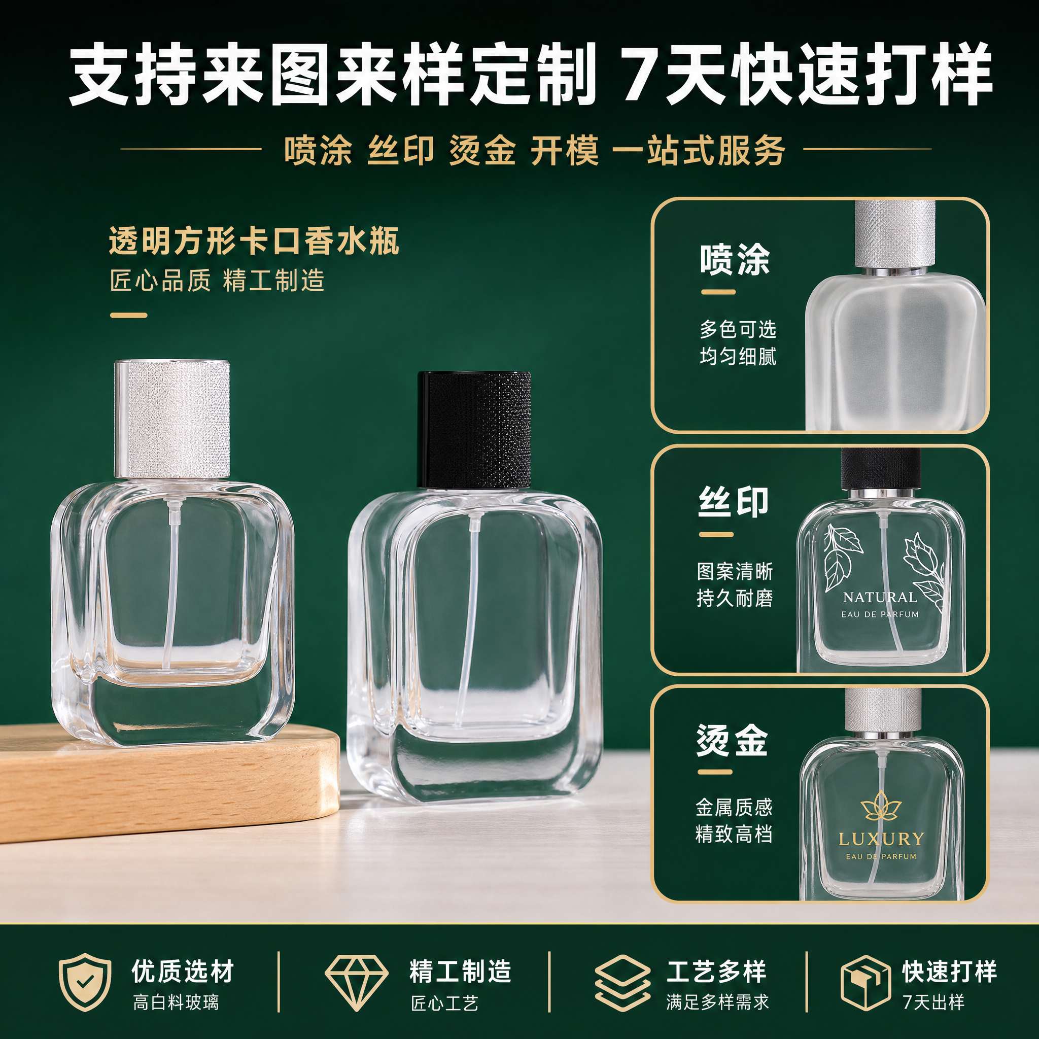[主图-3] 透明方形卡口香水瓶 定制能力与后工艺展示。 [统… - 图片创意预览