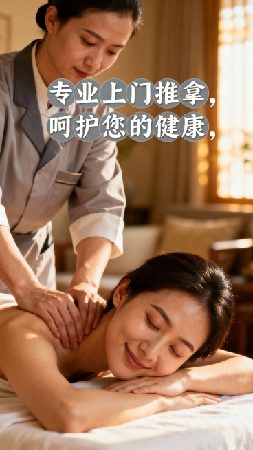 生成50张上门推拿的图片，图片可以加入一些文字,不要卡通的预览效果