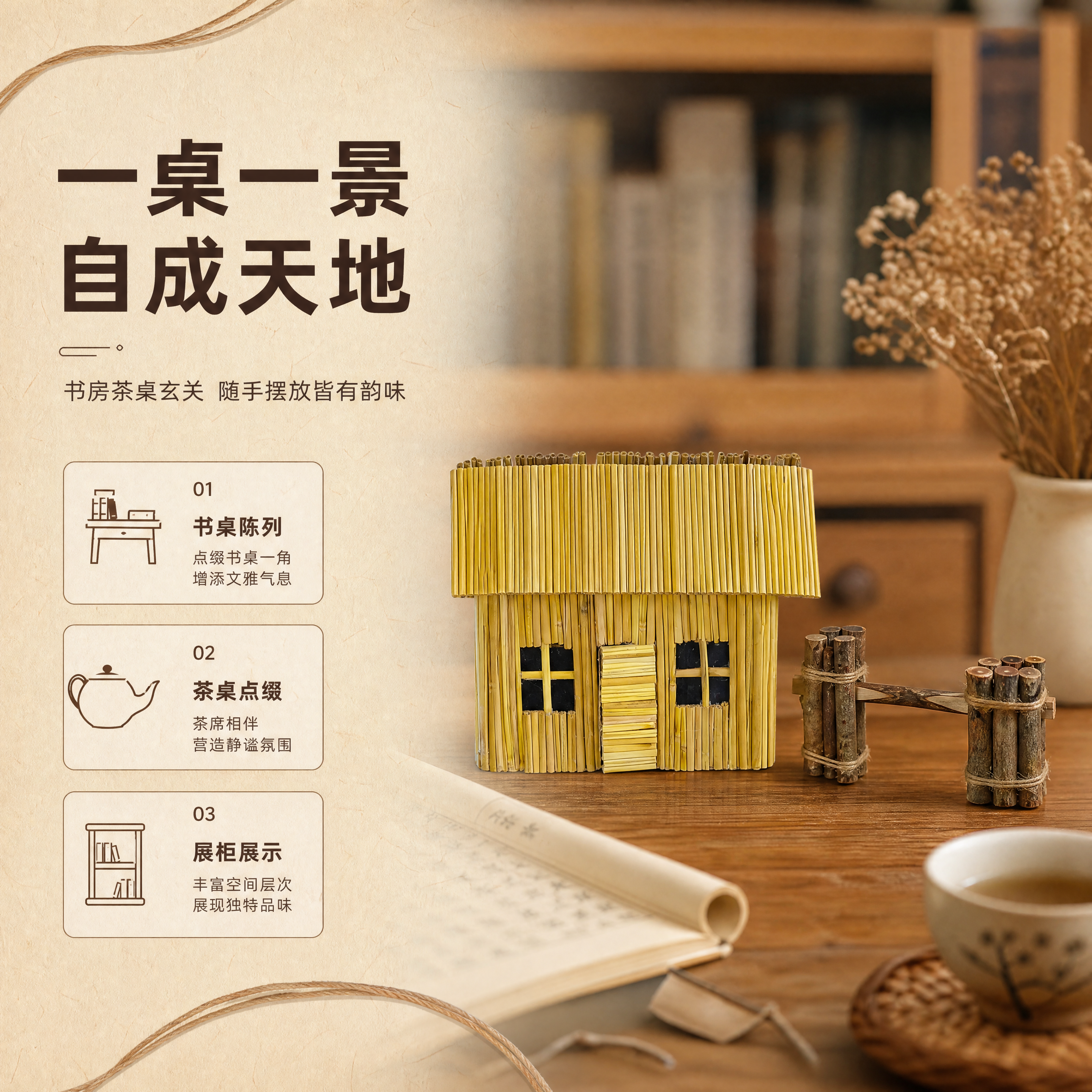 [商品] 使用【图1】【图5】迷你茅屋配小捆柴文创摆件；保留茅… - 图片创意预览