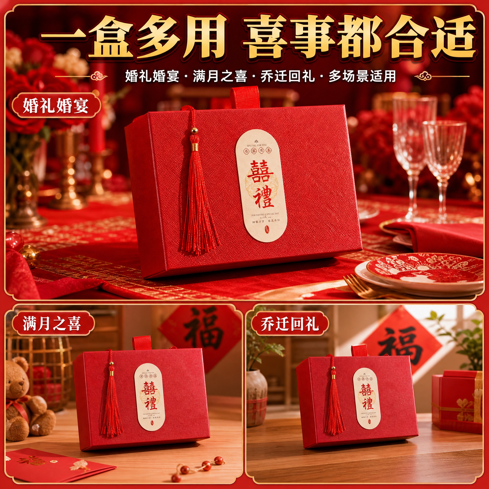 [主图-9] 新中式结婚喜糖盒子 多场景适用 展示不同使用场合… - 图片创意预览