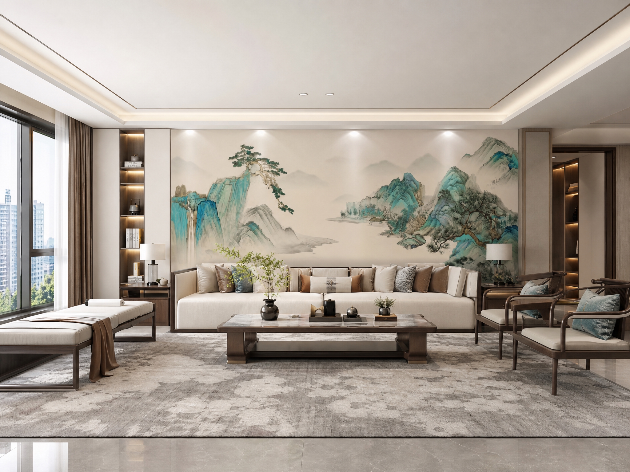 将参考图中的刺绣硬包背景墙图案完整保留，图案颜色和细节完全不变… - 图片创意预览