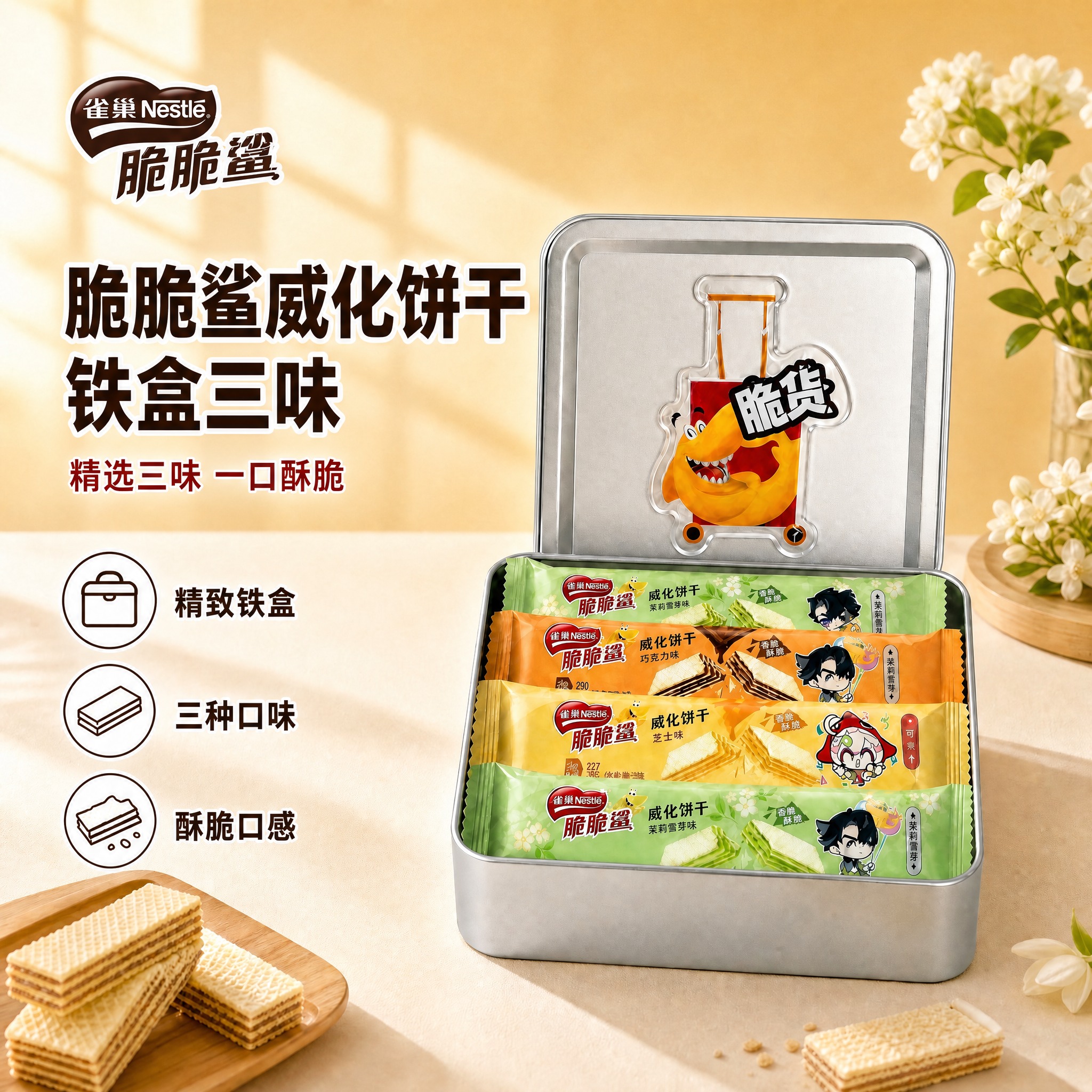 [雀巢脆脆鲨威化饼干铁盒三味 抖音主图 1:1 文字颜色优化（… - 图片创意预览