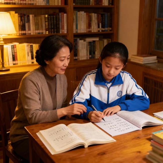 高中家长在辅导15岁的学生高中数学作业，孩子穿着校服，母子或母女，中国人面孔。帮我生成20张预览效果