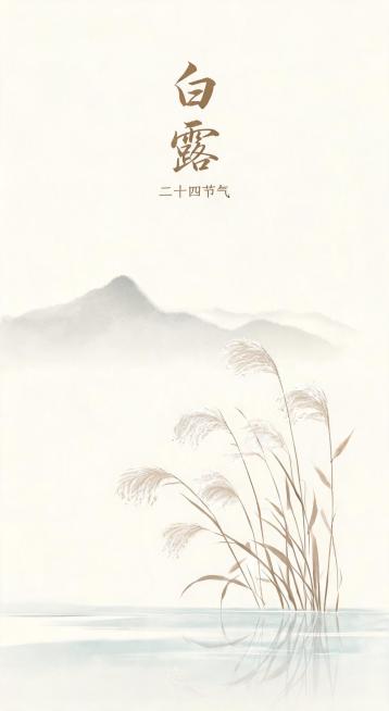白露节气海报背景图，新中式极简风格，文艺留白，充满秋日氛围感，整体简约雅致预览效果