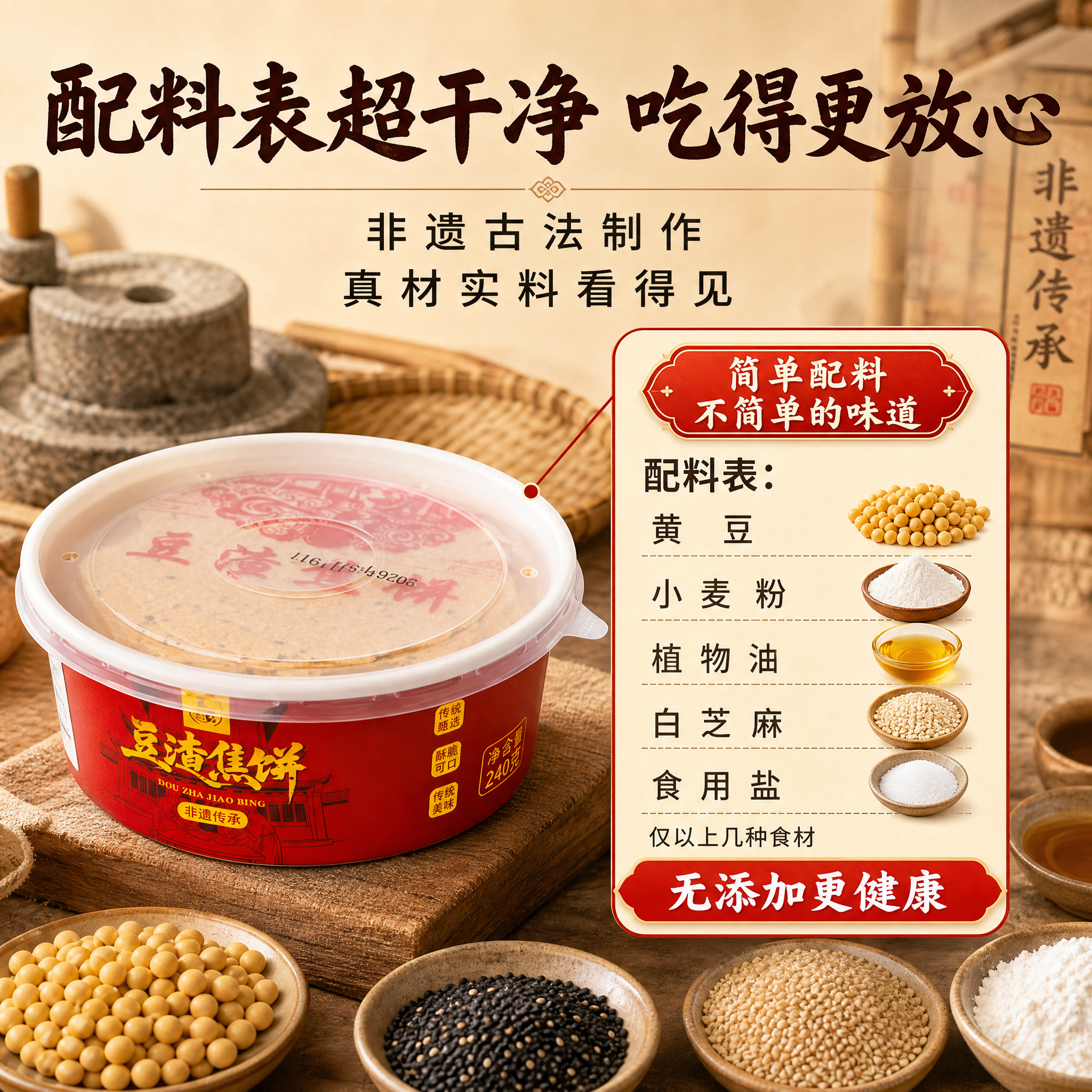 [主图-2] 核心亮点 配料表干净 非遗传承信任主题。拼多多风… - 图片创意预览