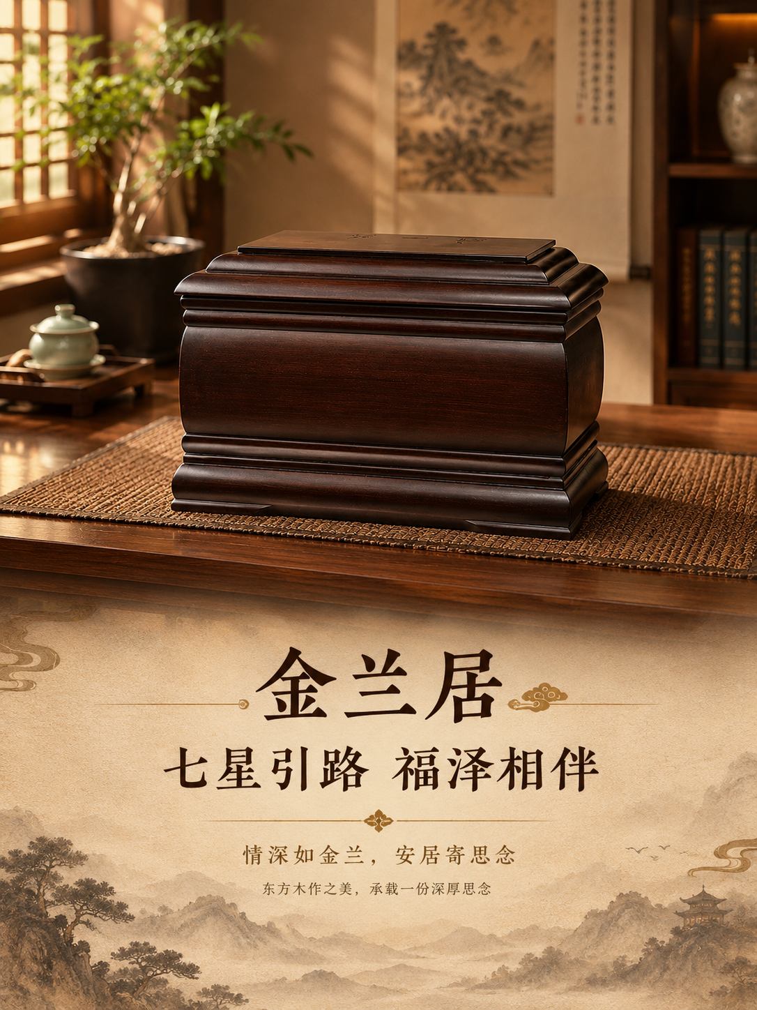 [商品] 使用【图1】金兰居橡胶木骨灰盒正面全景图；商品处理：… - 图片创意预览
