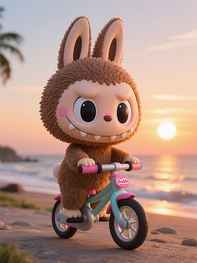 labubu在海边骑车