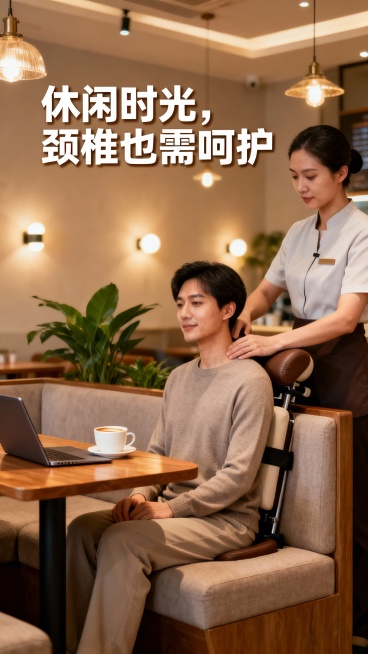 生成50张上门颈椎按摩的图文，图片加入一些文字预览效果