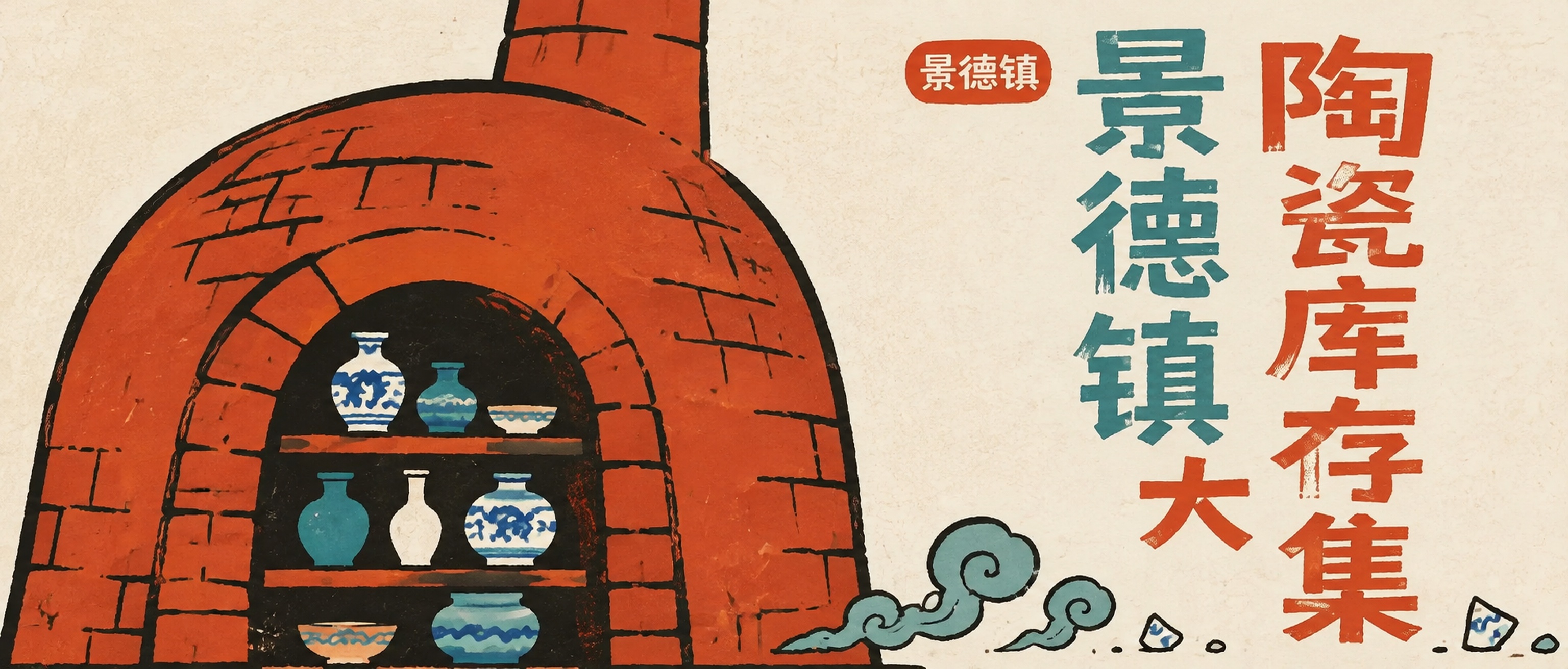 参考图中的小红书风格手绘插画海报风格，设计一张景德镇陶瓷库存大… - 图片创意预览