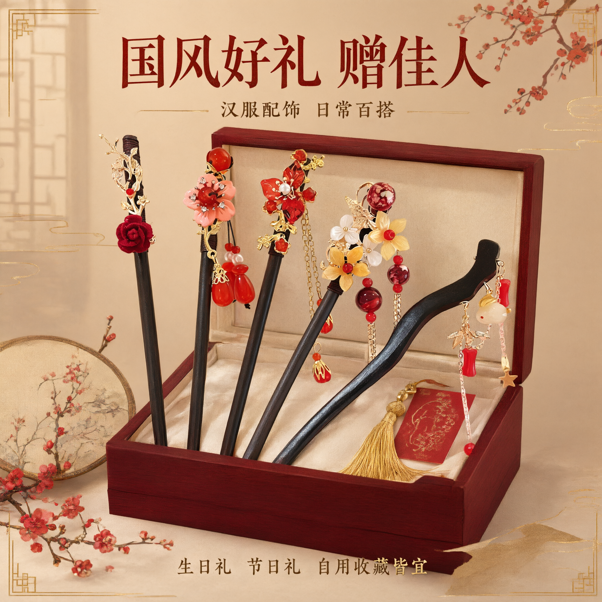 [主图-4] 场景与礼赠，展示发簪的使用场景与礼赠价值，突出汉… - 图片创意预览