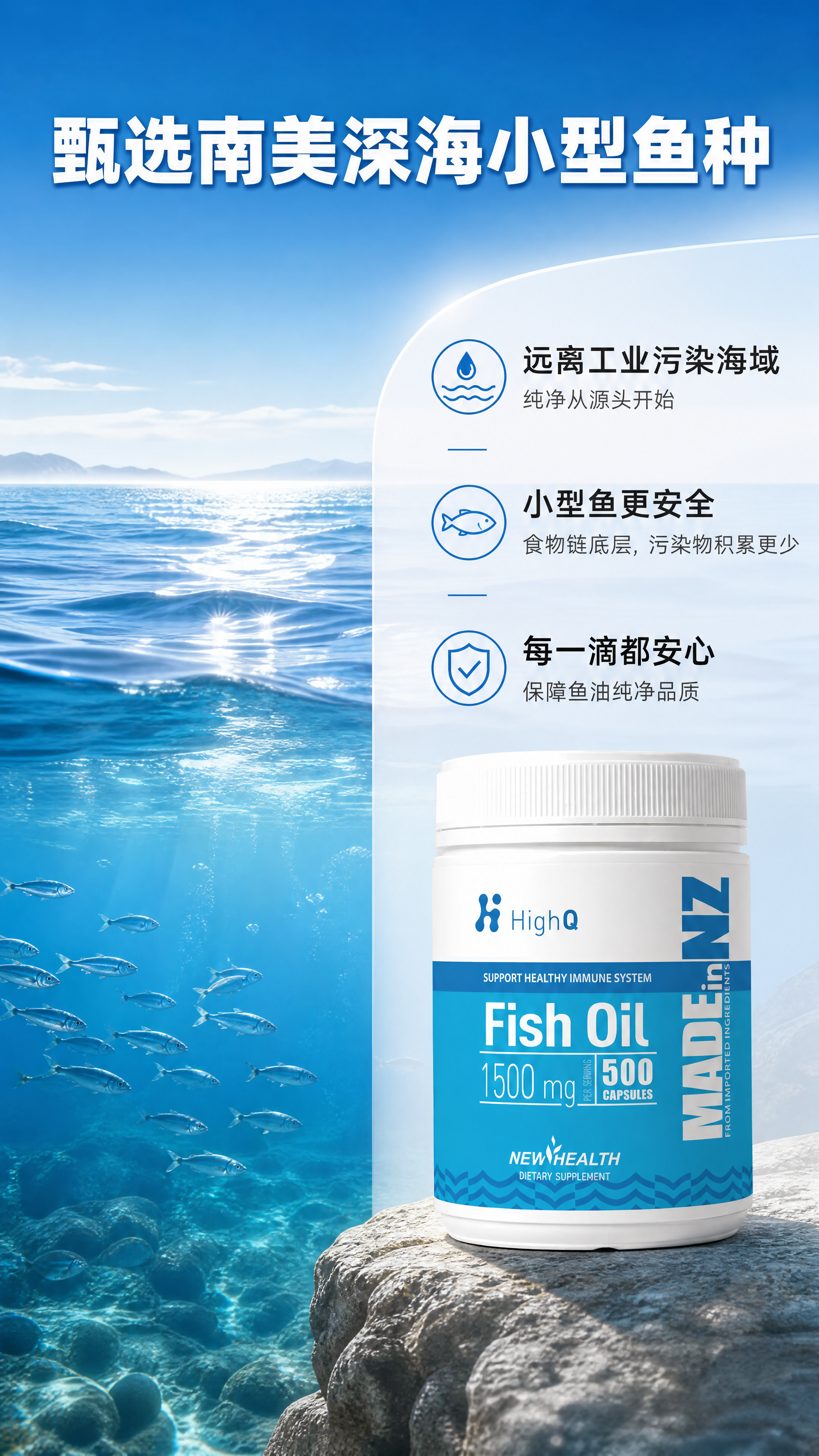 「图片1」，生成一套详情页，商品名称为HighQ深海黄金比鱼油… - 图片创意预览