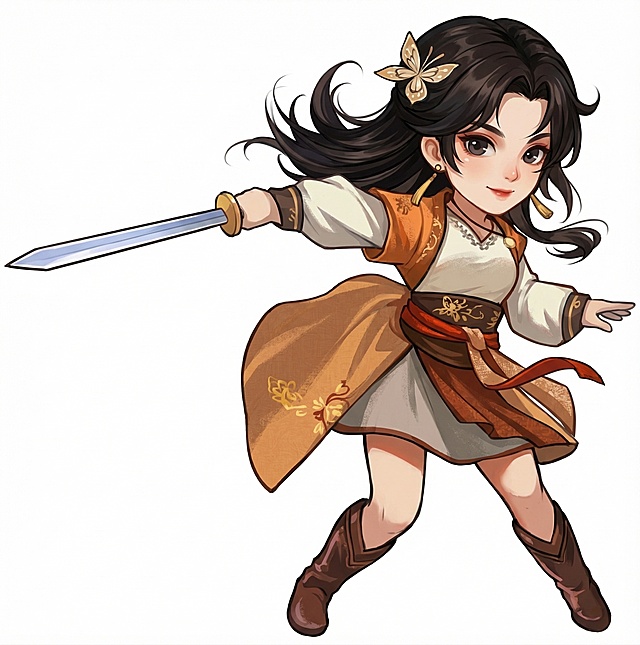 将角色细化头发和衣服，放大高清化，调整为偏q版的角色形象，更换为纯白色背景