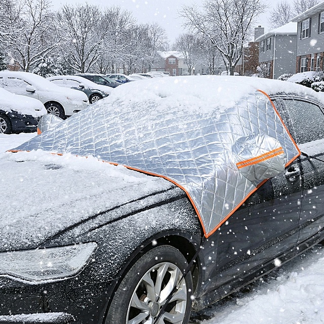图片这款产品是汽车挡雪车罩，我在拼多多卖这款产品，请以我提供的产品图片为主图主体设计20张相关的电商主图。
1.主图文案要求：高效挡雪防霜，省时省力：采用高密度防水防雪面料，多重防护，守护车漆玻璃，防寒保暖，保护零部件，耐用抗造，性价比优选
2.使用场景：户外露天停车场景，低温多雪地区日常使用
3.尺寸要求：800*800的尺寸