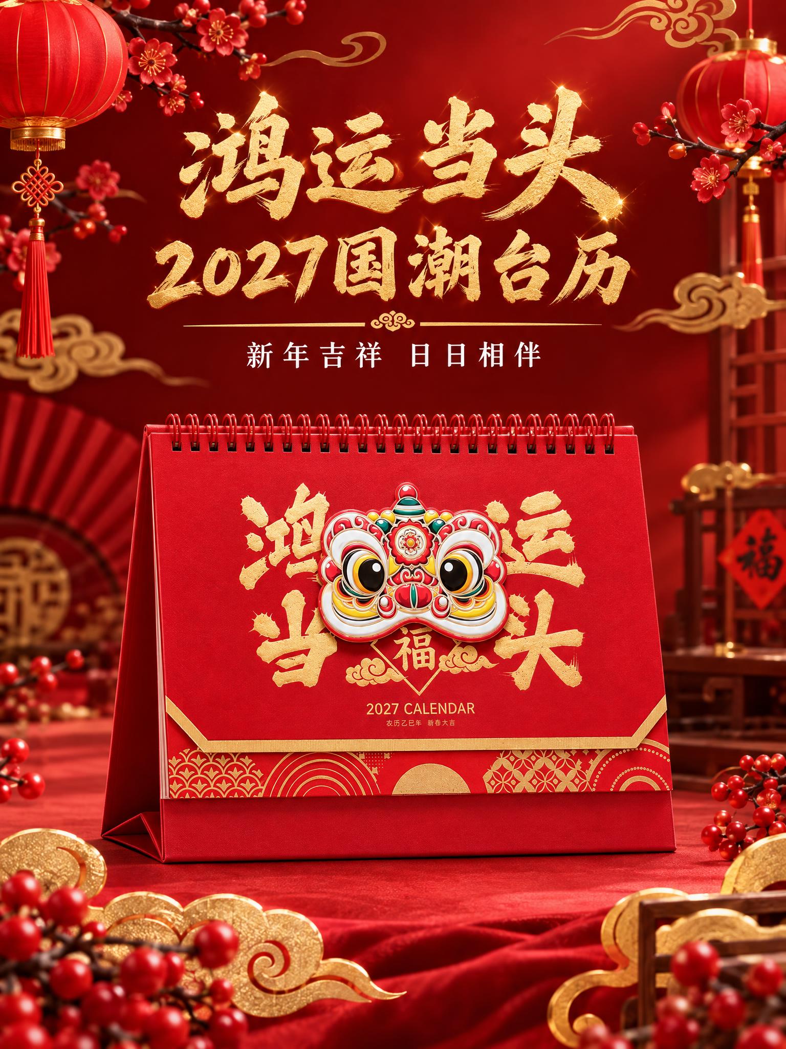 [商品] 使用【图4】鸿运当头醒狮款台历；保留红色封面、醒狮立… - 图片创意预览