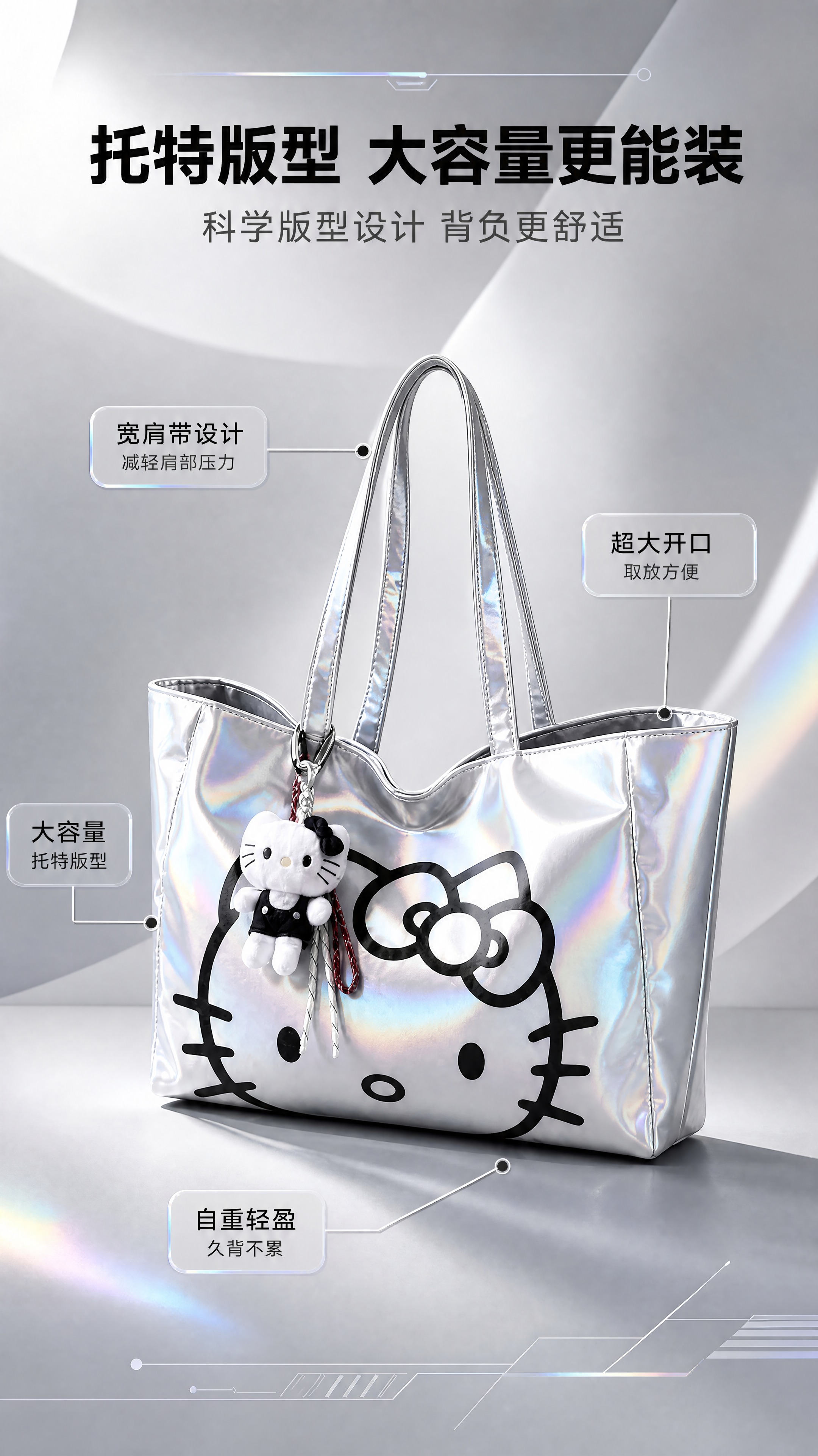 [商品] 使用【图1】Hello Kitty联名银色镭射托特包… - 图片创意预览