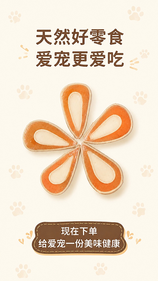 调整产品颜色，加深外层鸡胸肉为新鲜浅橙棕色，提亮内层鱼柳皮为奶白色，让整体色泽更自然新鲜有食欲，保持原有版式、文字内容、产品形状和构图完全不变，提升画面整体明亮度和新鲜质感，9:16竖版比例，4K分辨率，高清画质