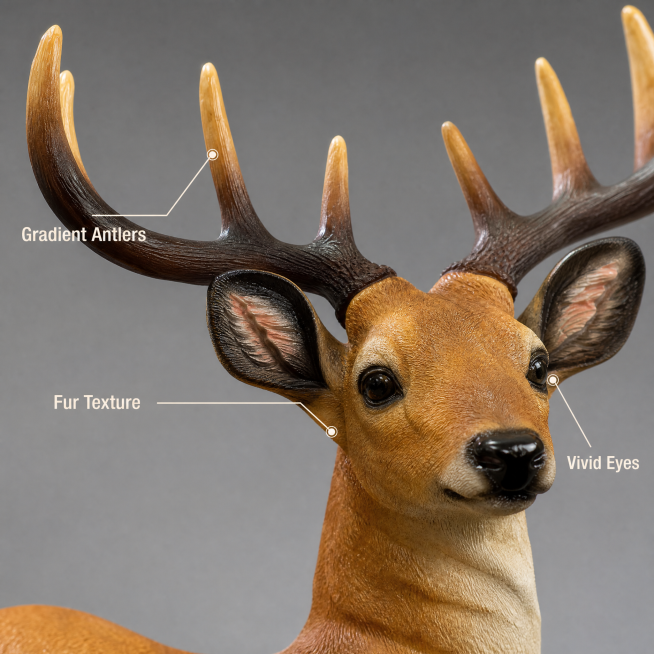 [Main Image 2] Close-up detail display of elk ornament antlers and fur. [Atmosphere Style] Advanced预览效果