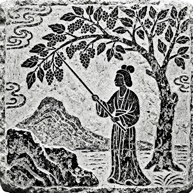 摹仿汉画像中的采桑图，石刻风格