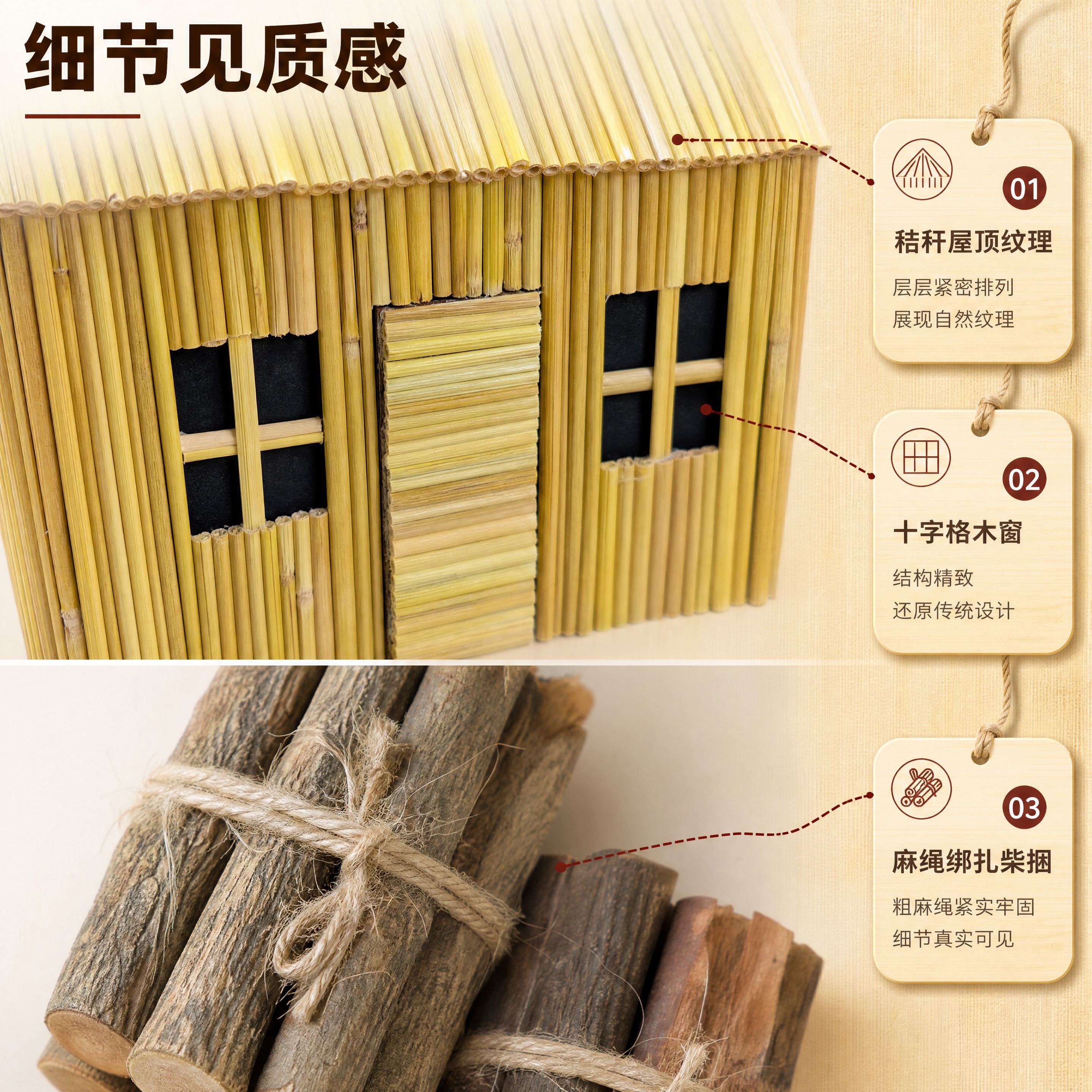 [商品] 使用【图3】迷你木屋门窗与柴捆细节；保留秸秆墙面纹理… - 图片创意预览
