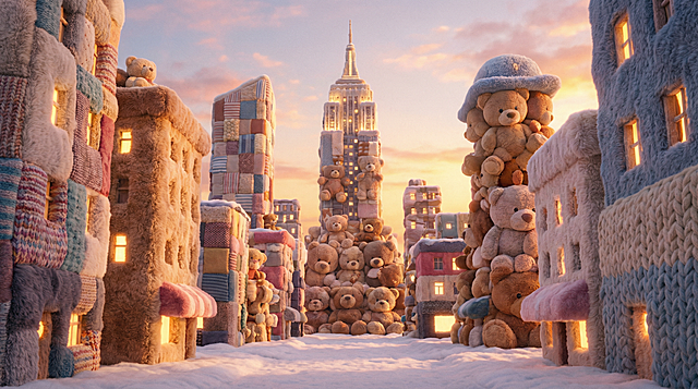 【拥抱都市】(The Huggable Metropolis)
创意核心：尺反差+建筑柔化