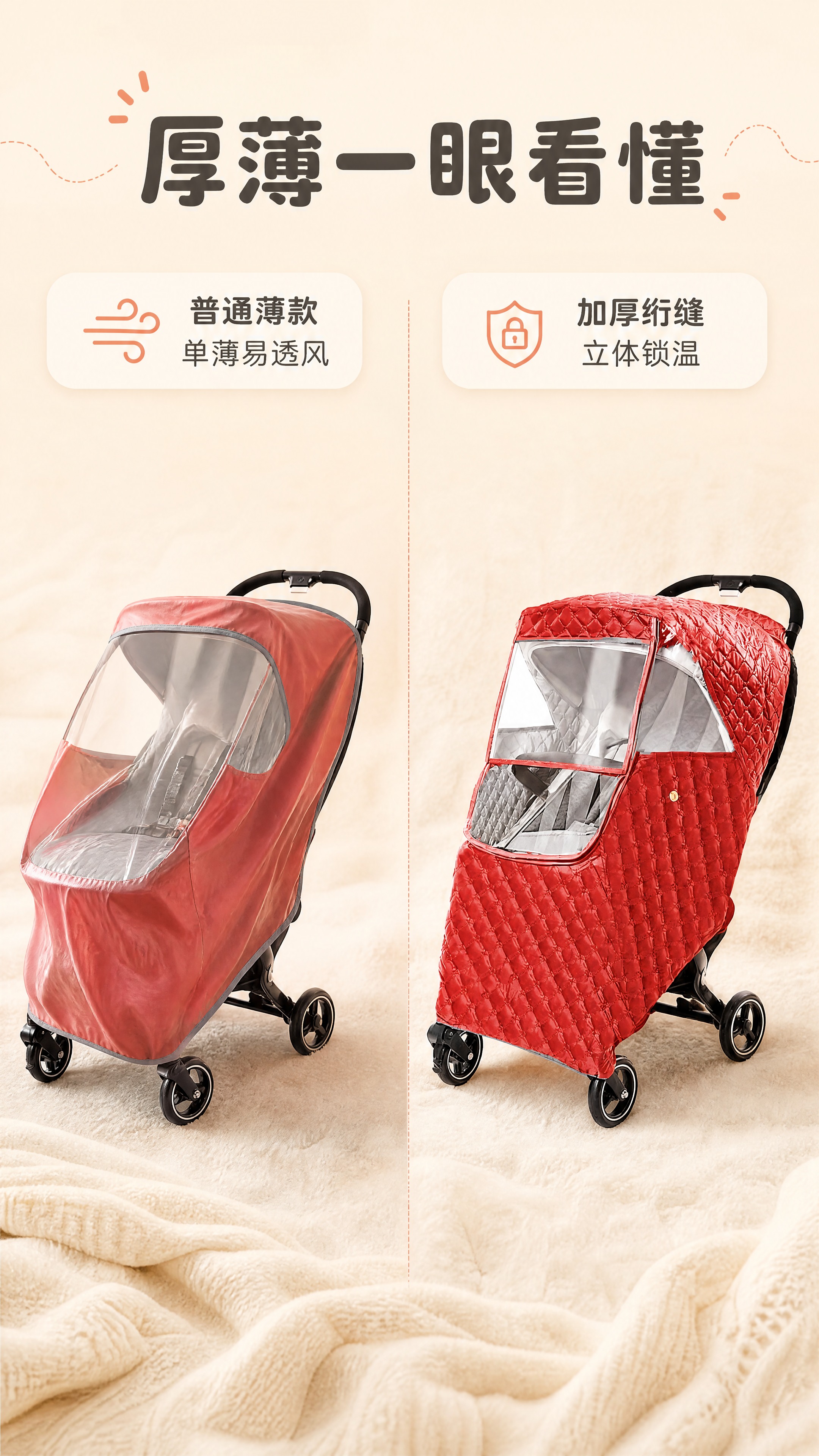 [商品] 使用【图1】正红色绗缝婴儿推车保暖罩；保留加厚菱形绗… - 图片创意预览